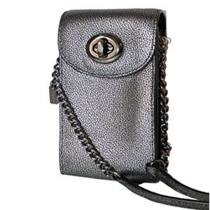 Coach Phone Crossbody Black/Metallic Caviar Leather Gunmetal accents